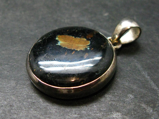 Very Rare Sterling Silver Nuumite Nuummite Pendant From Greenland - 1.4" - 7.80 Grams