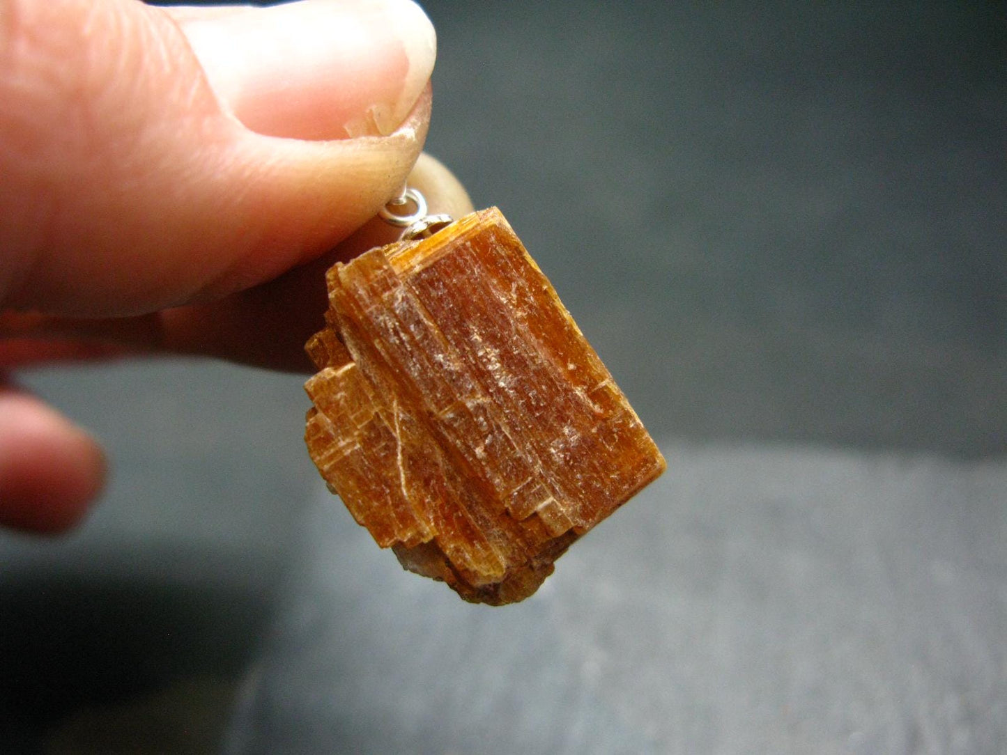 Orange Kyanite Crystal Silver Pendant From Tanzania - 1.1" - 3.33 Grams