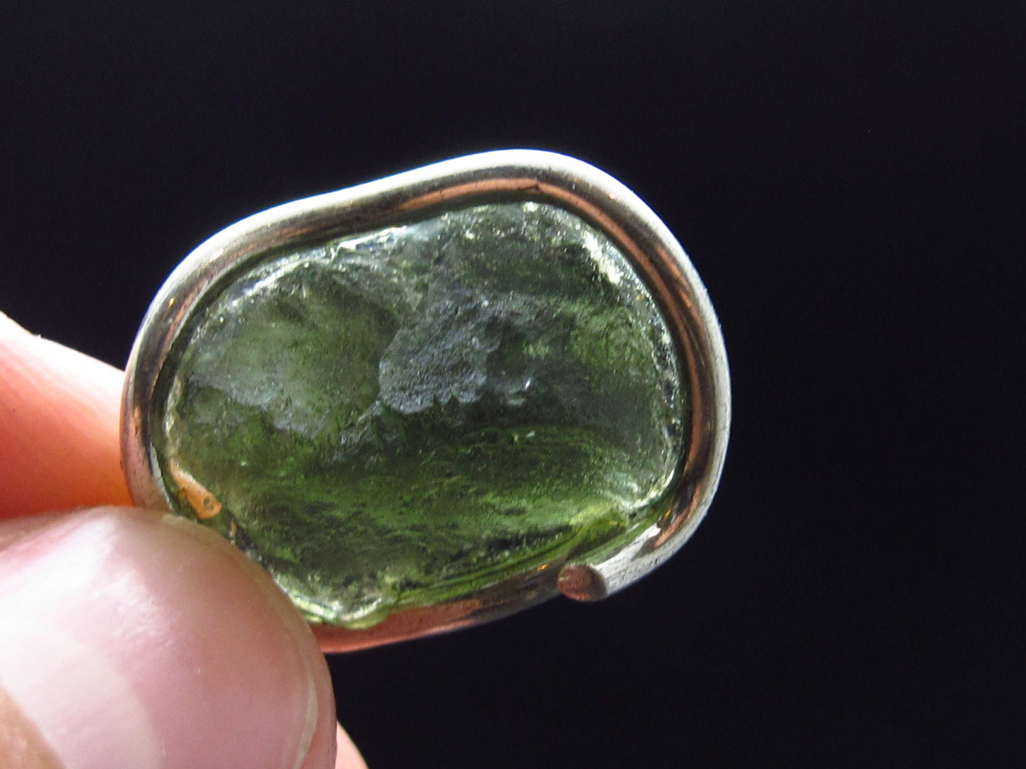 Shape!! Natural Gem Moldavite Tektite SS Pendant From Czech Republic - 6 Grams - 1.4"