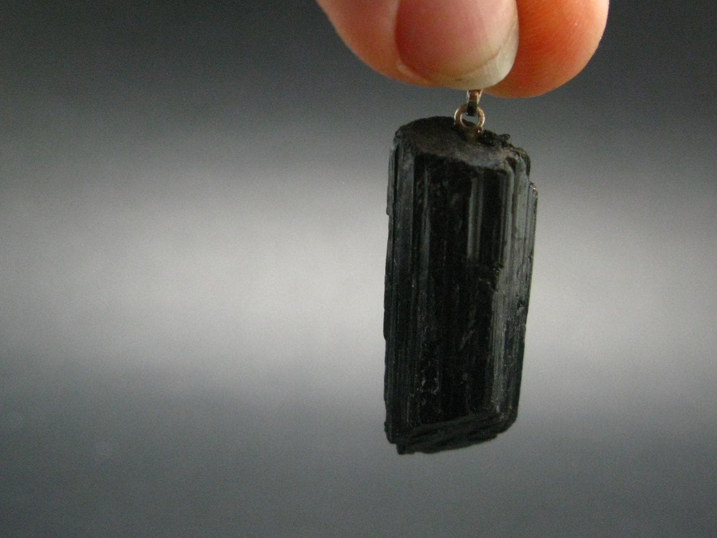 Black Tourmaline Schorl Silver Pendant From Brazil - 1.6"