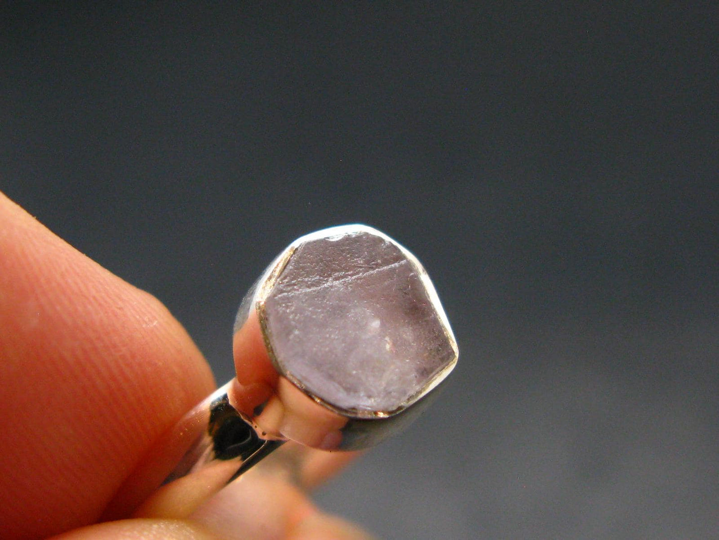Gray Herderite Silver Ring from Africa - Size 7 - 1.84 Grams