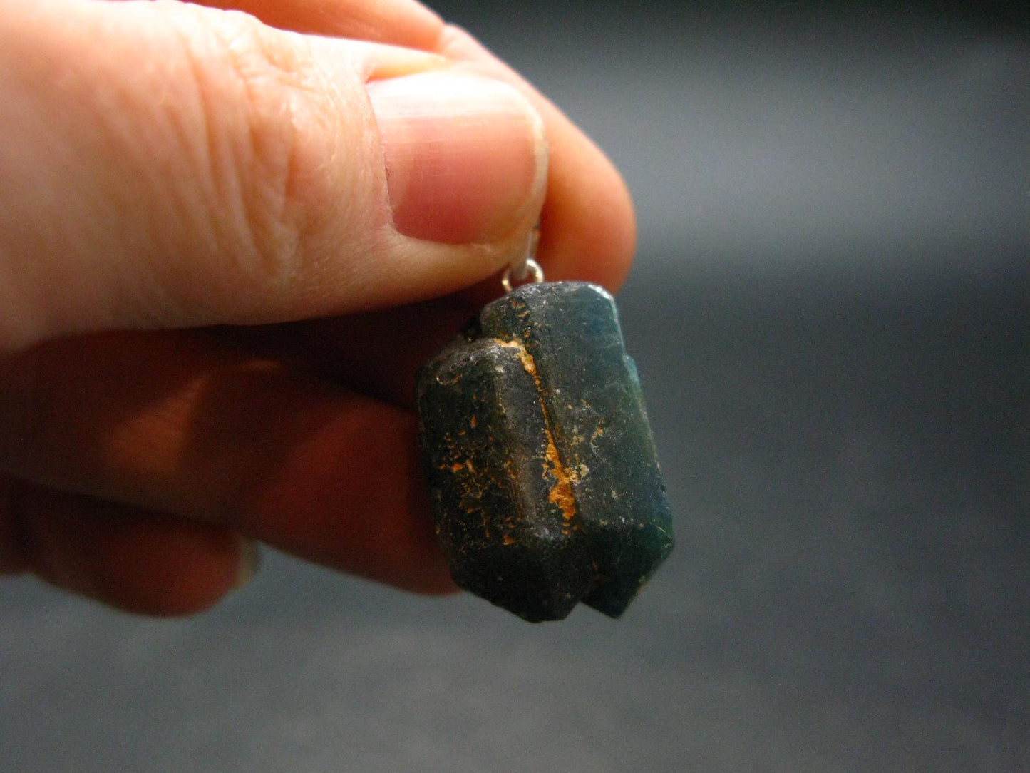 Unpolished Terminated Neon Blue Apatite Silver Pendant From Brazil - 2.6" - 10.49 Grams