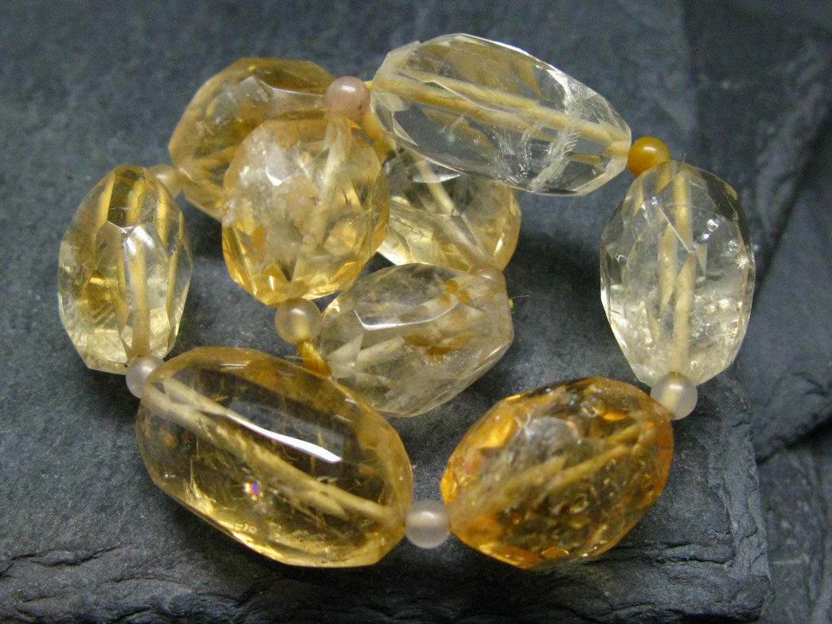 Citrine Genuine Bracelet ~ 7 Inches ~ 16mm Facetted Beads