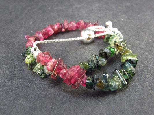 Watermelon Tourmaline Silver Bracelet From Brazil - Size Adjustable - 4.47 Grams