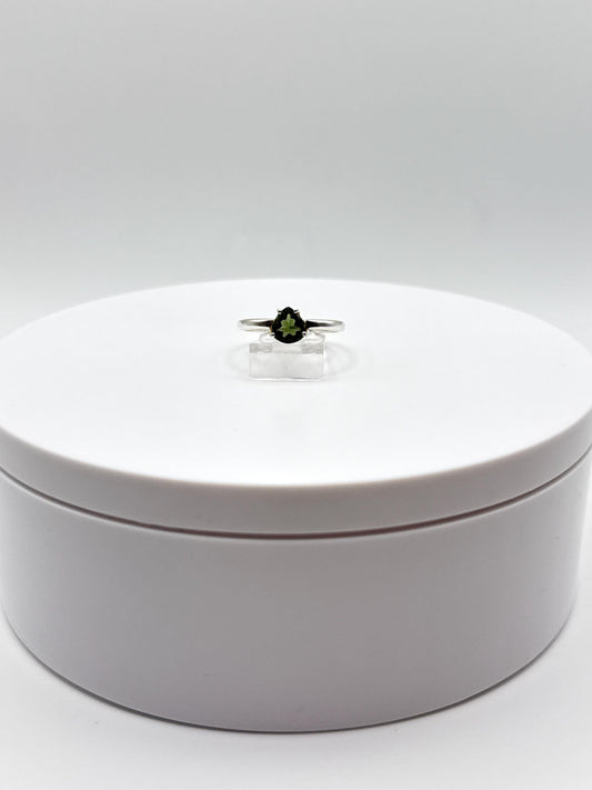 Stunning Sterling Silver Moldavite Ring – Trillion-Cut Gemstone - Size 8.5