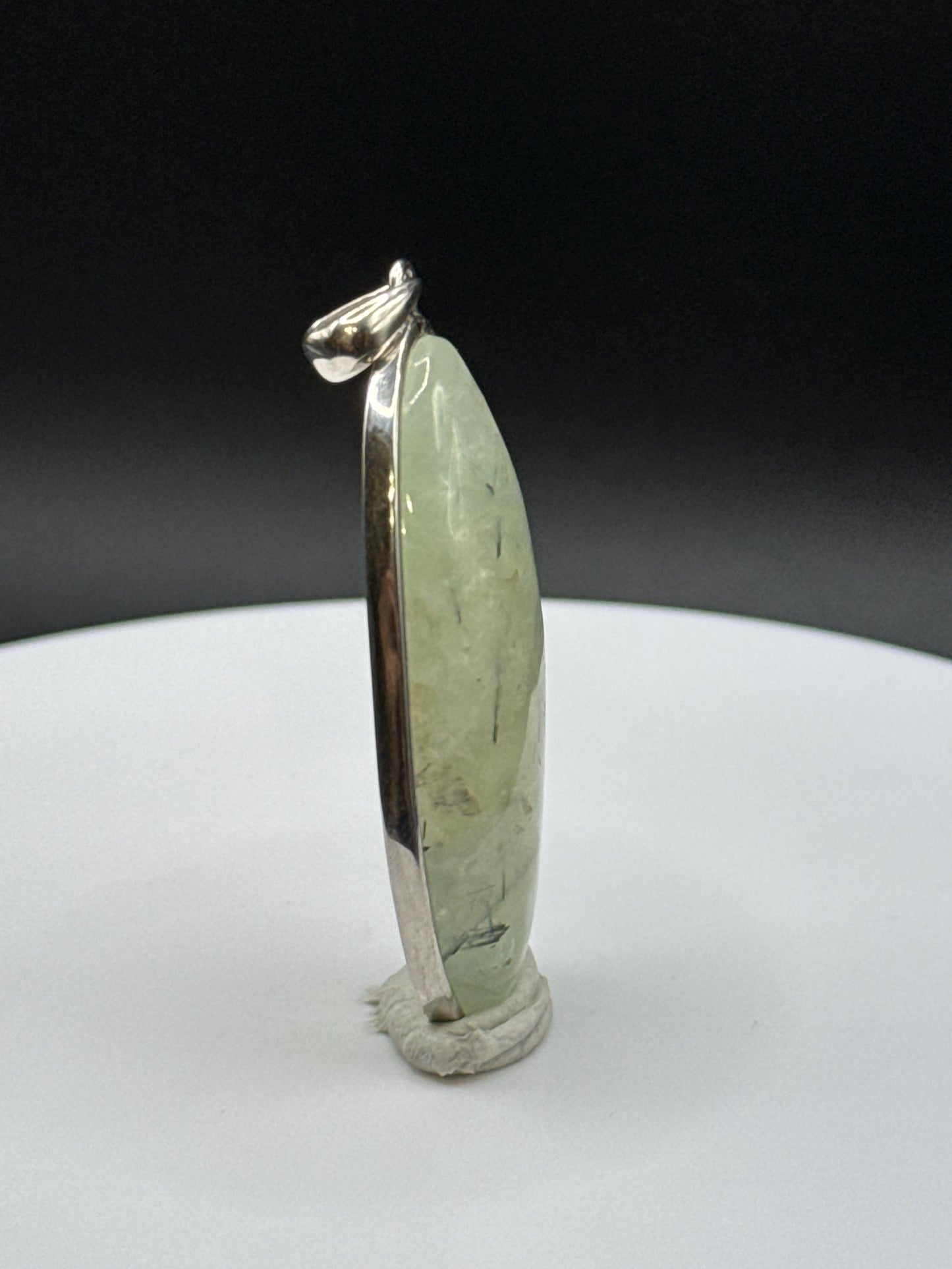 Prehnite Oval Pendant | Tourmaline Inclusions | Sterling Silver Jewelry