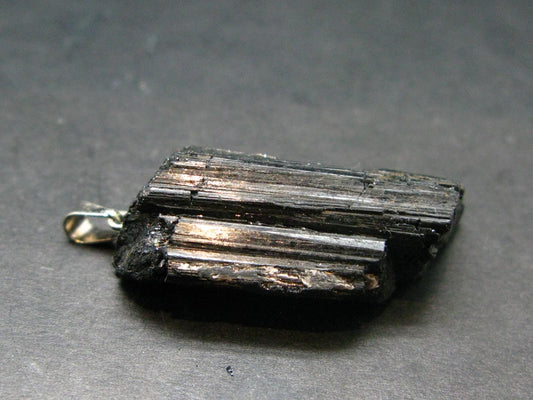 Black Tourmaline Schorl Silver Pendant From Brazil - 1.9"