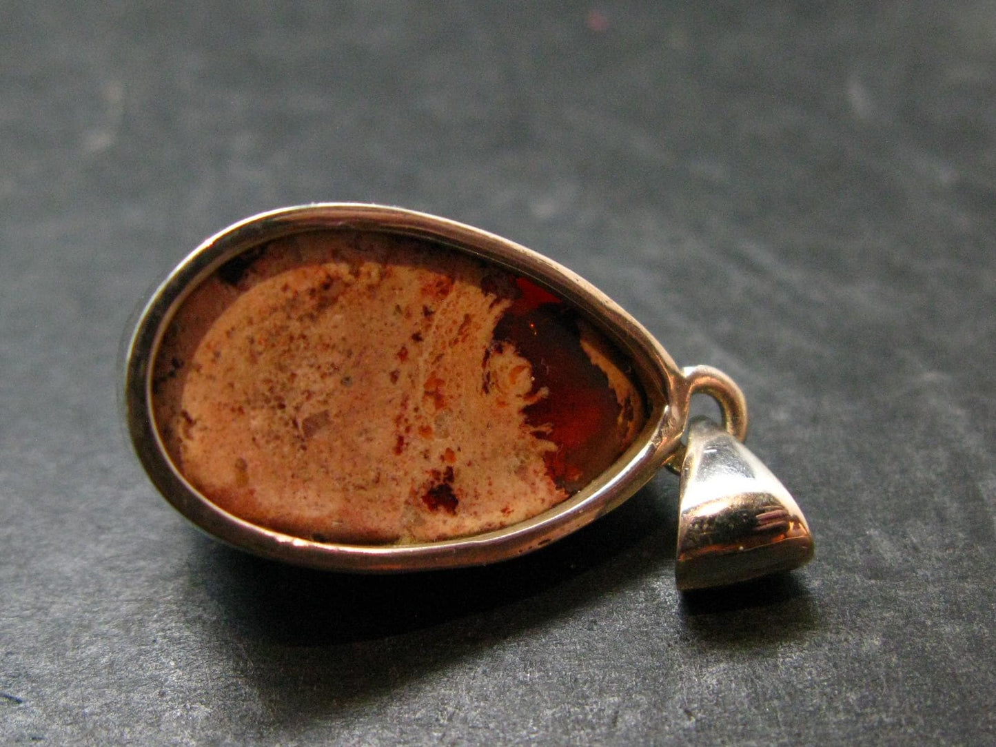 Fire Opal Sterling Silver Pendant From Mexico - 1.2" - 6.42 Grams