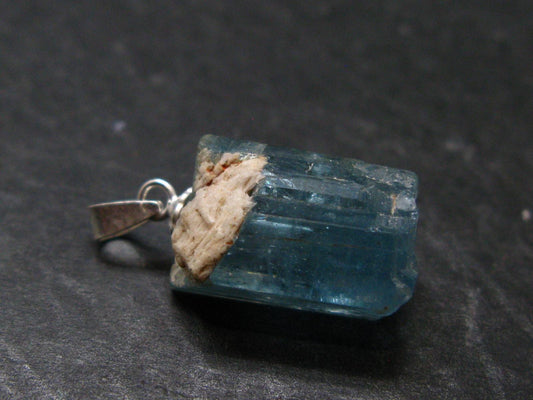 Aquamarine Crystal Silver Pendant From Vietnam - 0.9" - 2.78 Grams