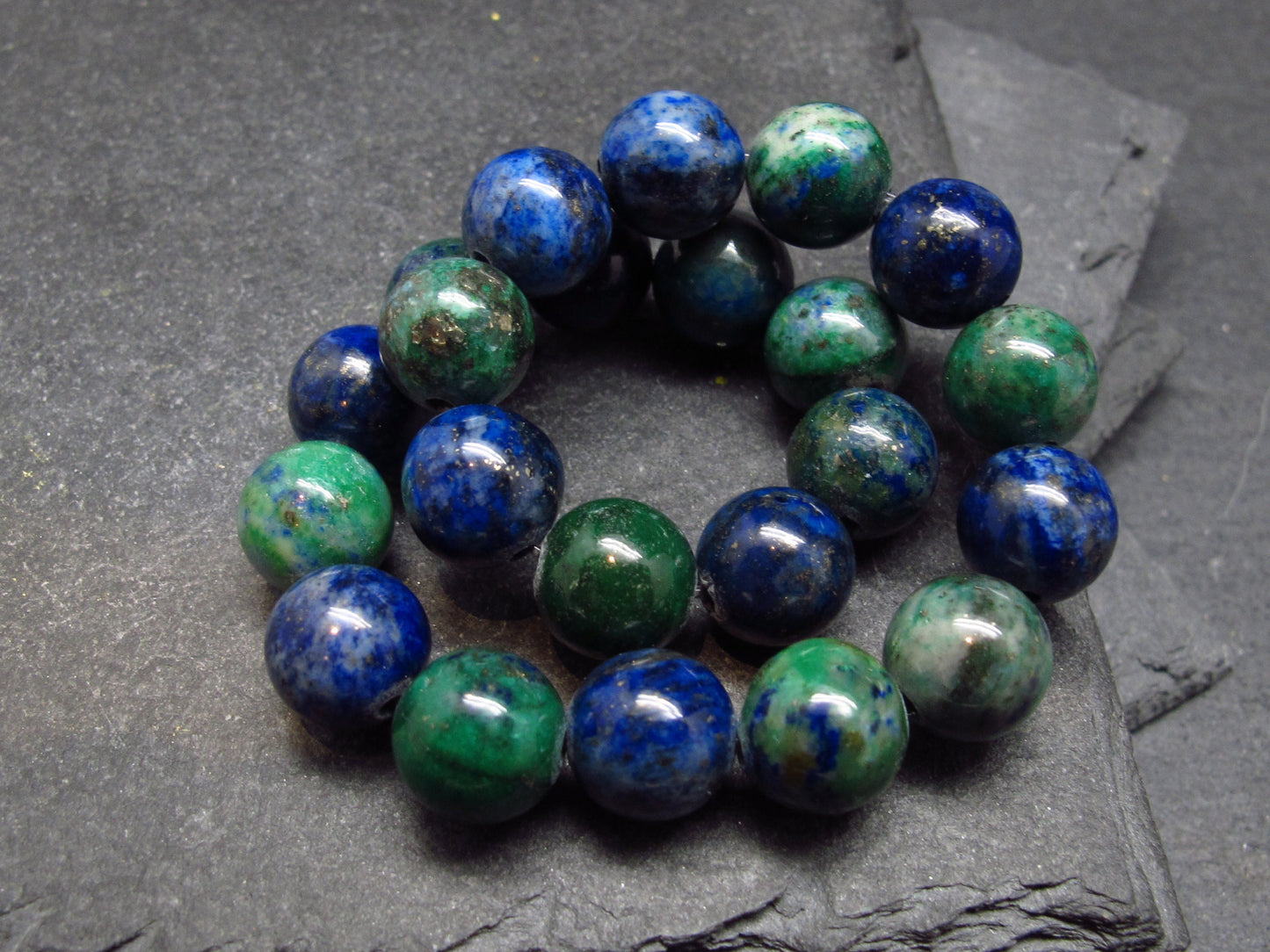 Quantum Quattro (Dioptase Chrysocola Malachite Shattuckite) Genuine Bracelet ~ 7 Inches ~ 8mm Round Beads