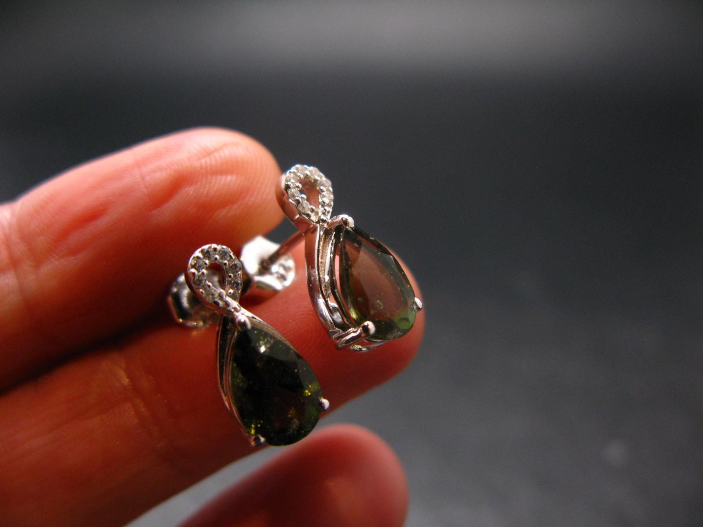 Moldavite Tektite Silver Earrings from Czech Republic - 2.40 Grams