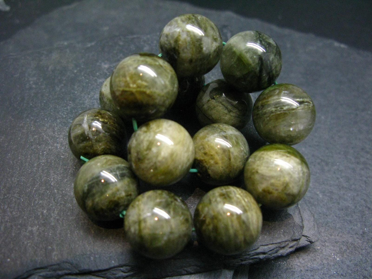 Green Gem Tourmaline Genuine Bracelet ~ 7.5 Inches ~ 17mm Round Beads