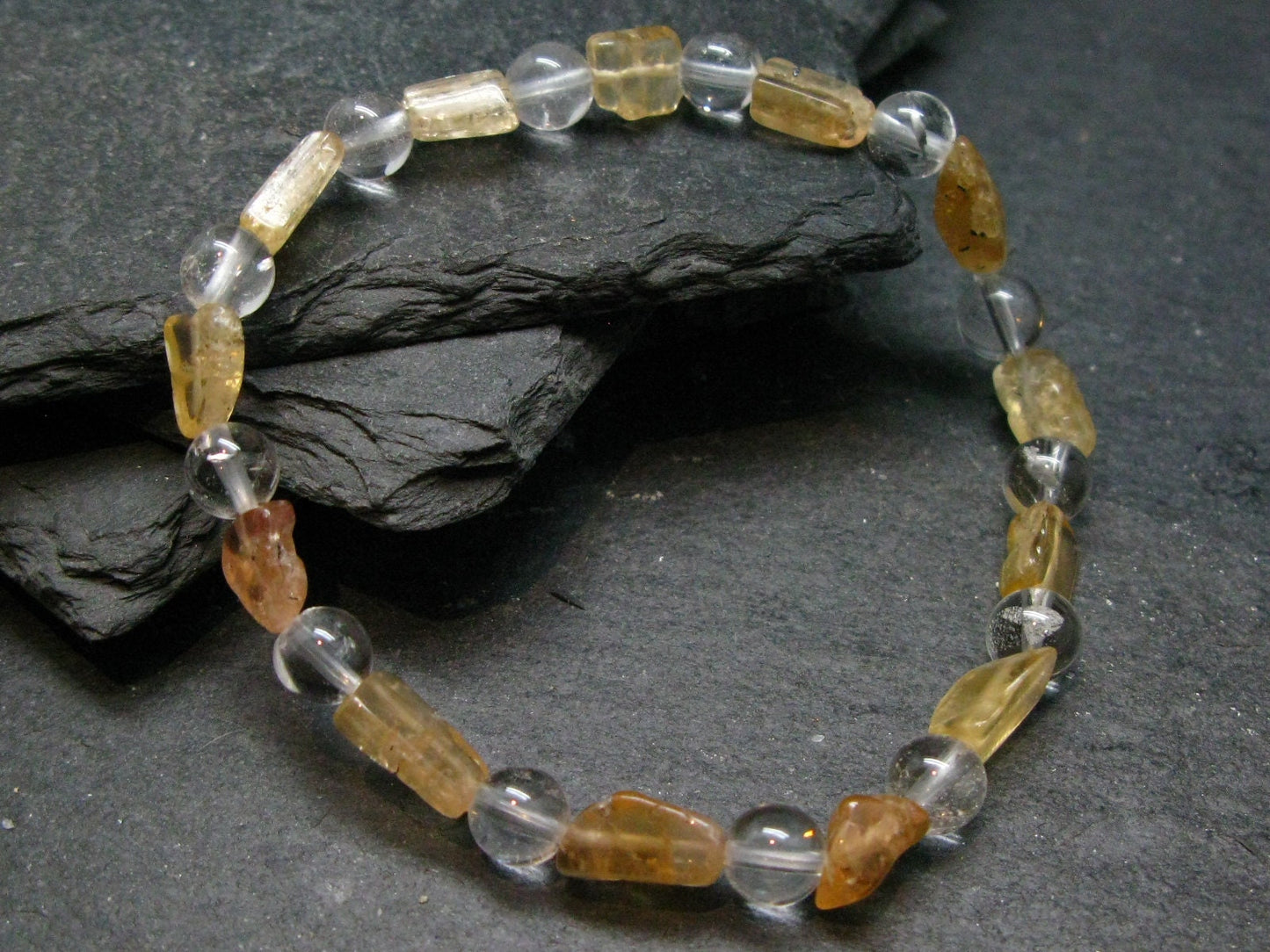 Imperial Topaz & Quartz Genuine Bracelet ~ 7 Inches ~ 8mm Tumbled Beads