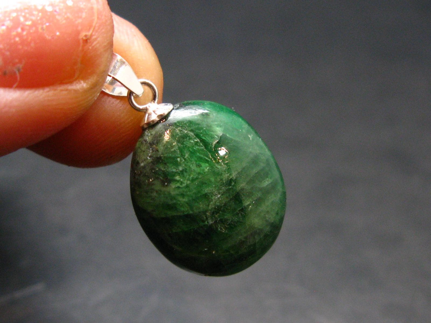 Tsavorite Gem Green Garnet Sterling Silver Pendant From Tanzania - 0.9" - 3.88 Grams