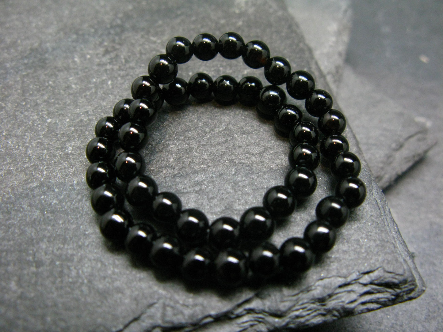 Black Onyx Genuine Bracelet ~ 7 Inches ~ 4mm Round Beads