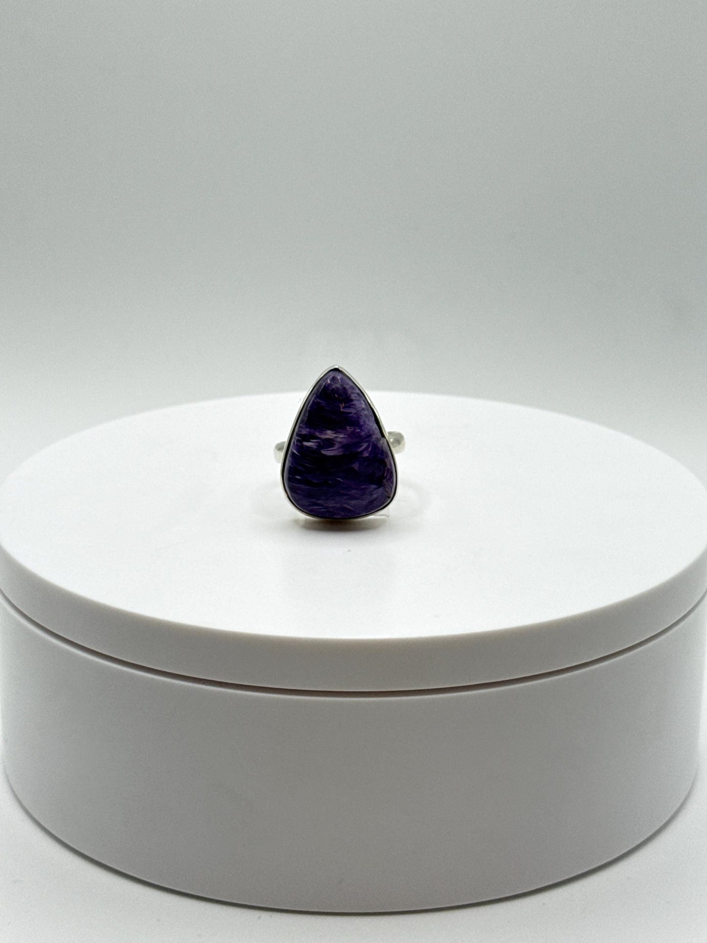 Beautifully Charoite & Sterling Silver Teardrop Ring - Size 7