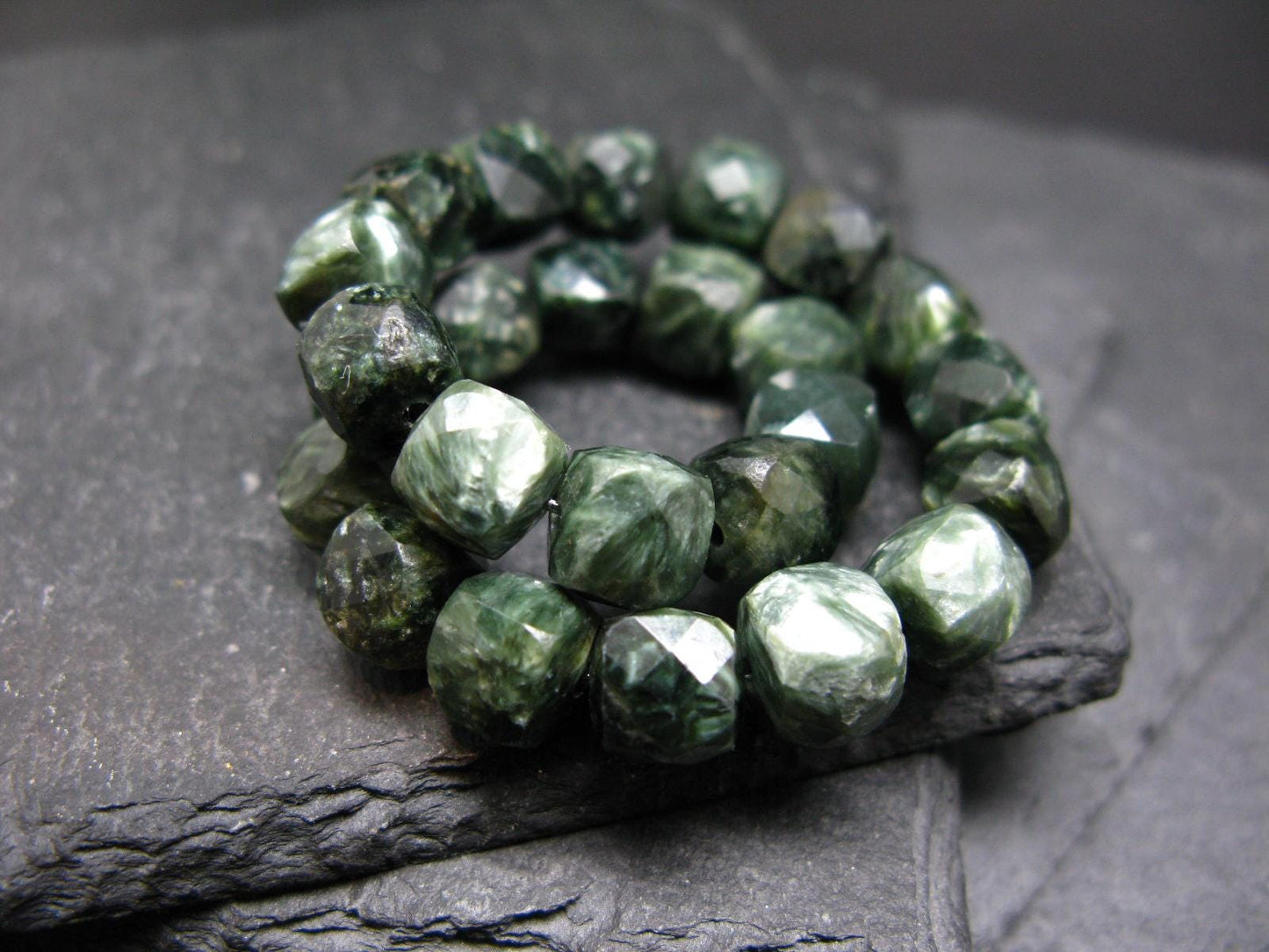 AAA Grade Seraphinite Clinochlore Genuine Bracelet ~ 7 Inches ~ 8mm Square Beads