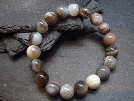 Botswana Agate Genuine Bracelet ~ 7 Inches ~ 10mm Round Beads