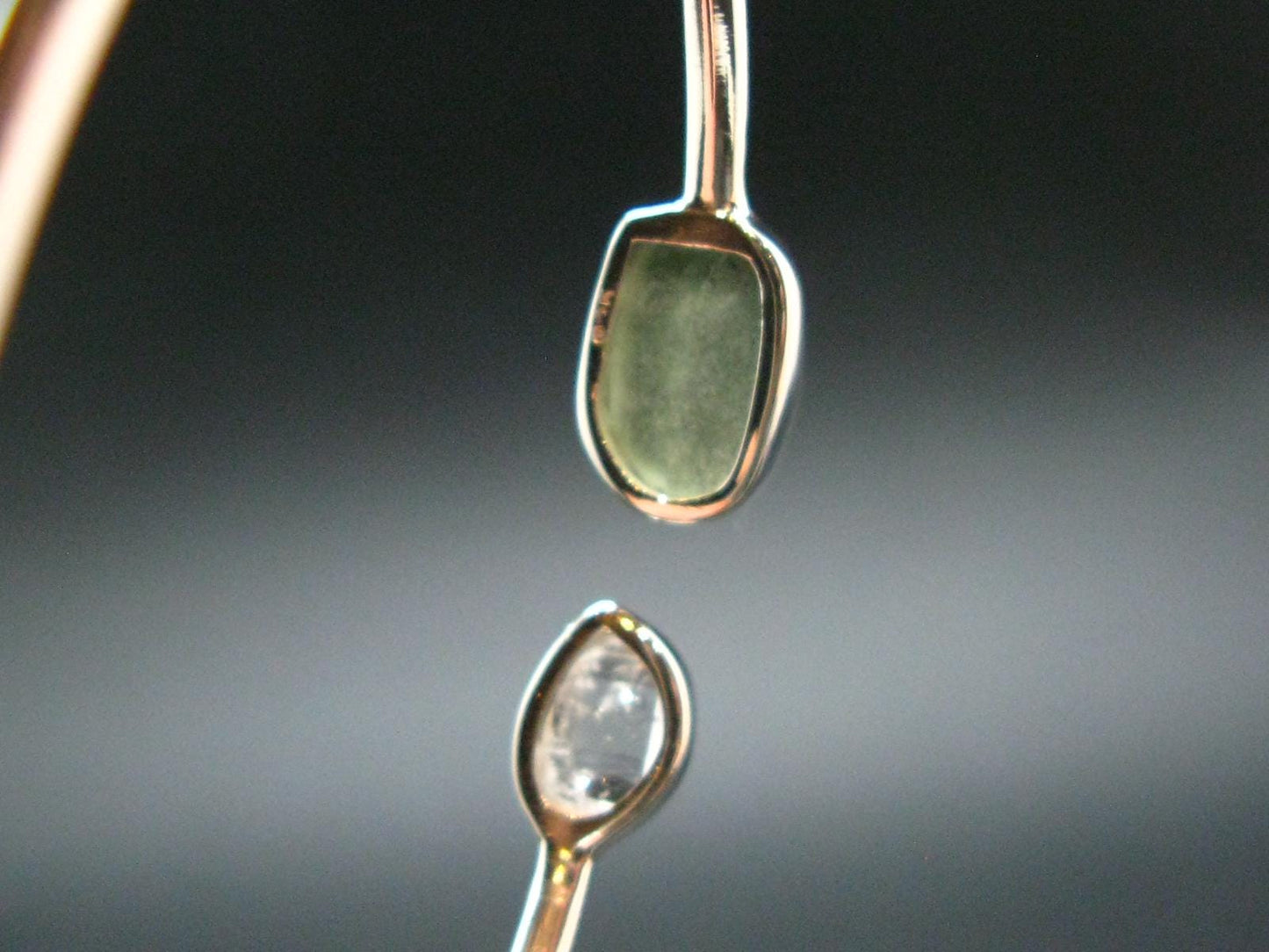 Herkimer Diamond & Moldavite Silver Bracelet - Size Adjustable - 4.33 Grams