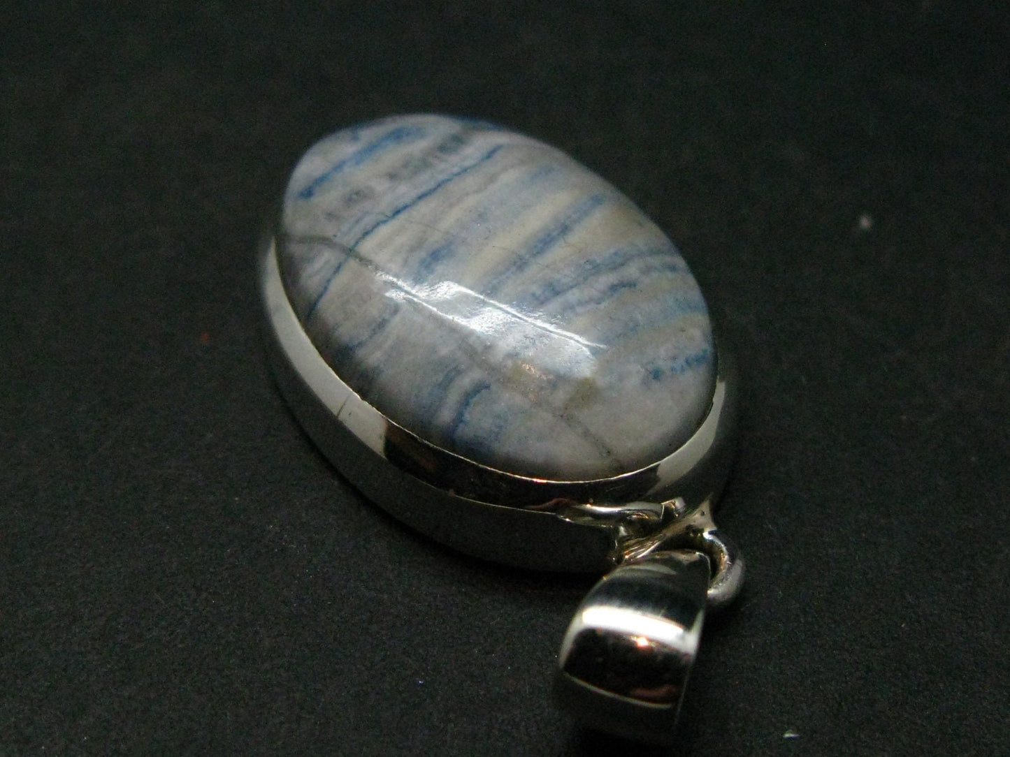 Rare Blue Scheelite Silver Pendant From Turkey - 1.3" - 7.37 Grams