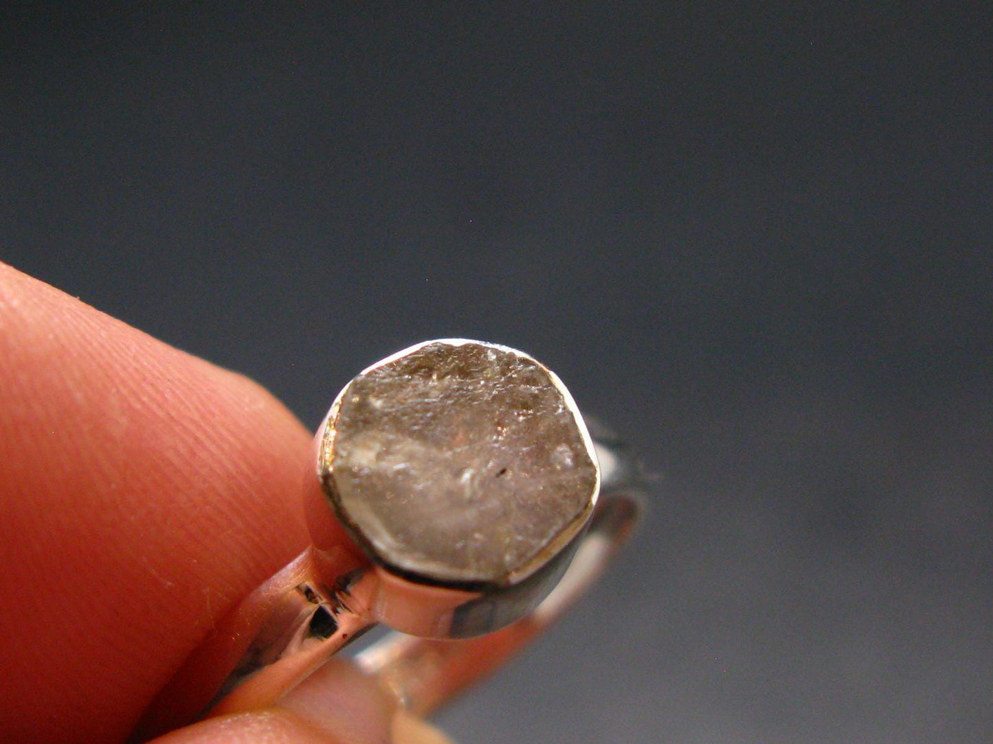 Gray Herderite Silver Ring from Africa - Size 7 - 1.81 Grams
