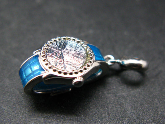 4.56 Billion Years Old Meteorite!!. Muonionalusta Meteorite Blue Enamel Silver Pendant from Sweden - 1.0 "
