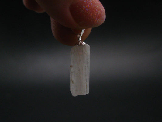 Rare Clear Natrolite Crystal Silver Pendant From Tanzania - 1.0" - 1.09 Grams