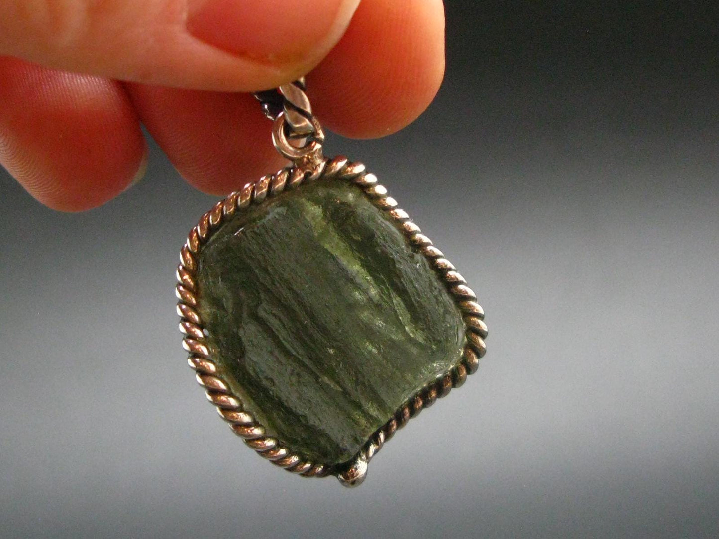 Moldavite Tektite Silver Clover Pendant from Czech Republic - 1.5" - 5.98 Grams