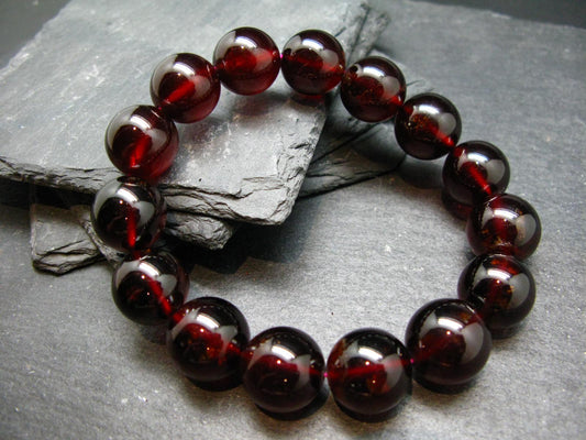 AAA Grade Garnet Hessonite Genuine Bracelet ~ 8 Inches ~ 15mm Round Beads