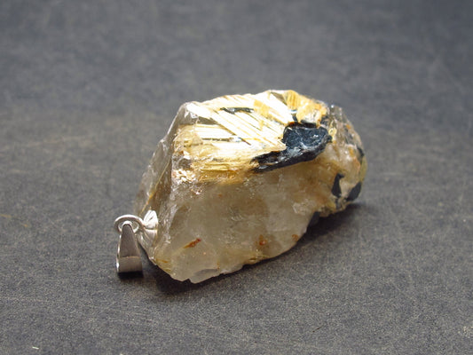 Fine Rutilated Quartz crystal Silver Pendant from Brazil - 1.4" - 9.5 Grams