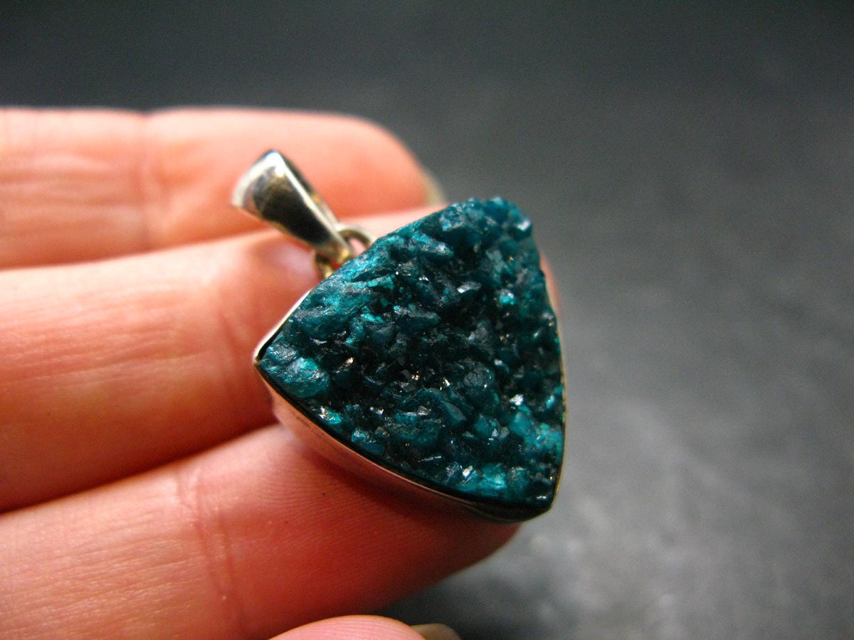 Dioptase Crystal Silver Pendant from Congo - 5.22 Grams - 1.1"