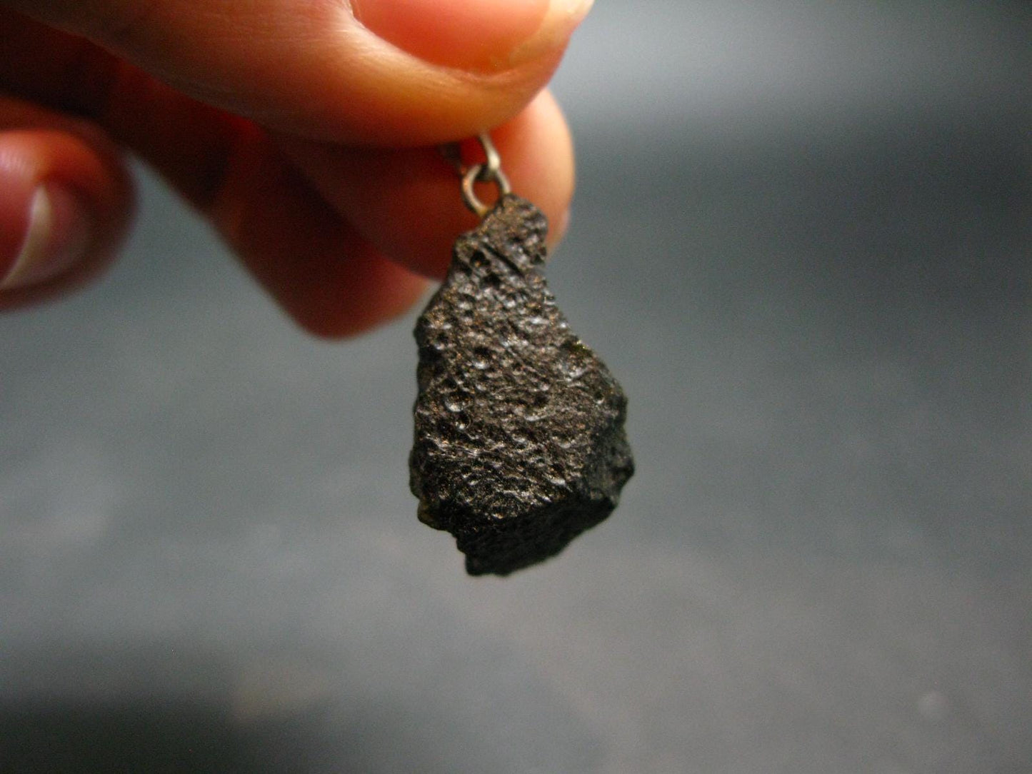 Tibetan Black Tektite Silver Pendant From Tibet - 1.2" - 2.84 Grams