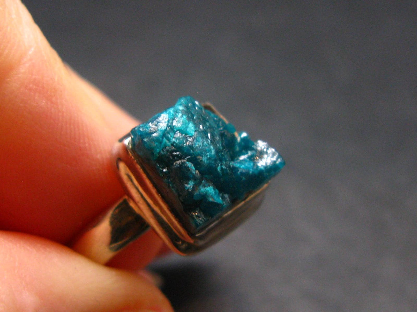 Emerald Green Dioptase Crystal Silver Ring from Congo - 5.18 Grams - Size 7