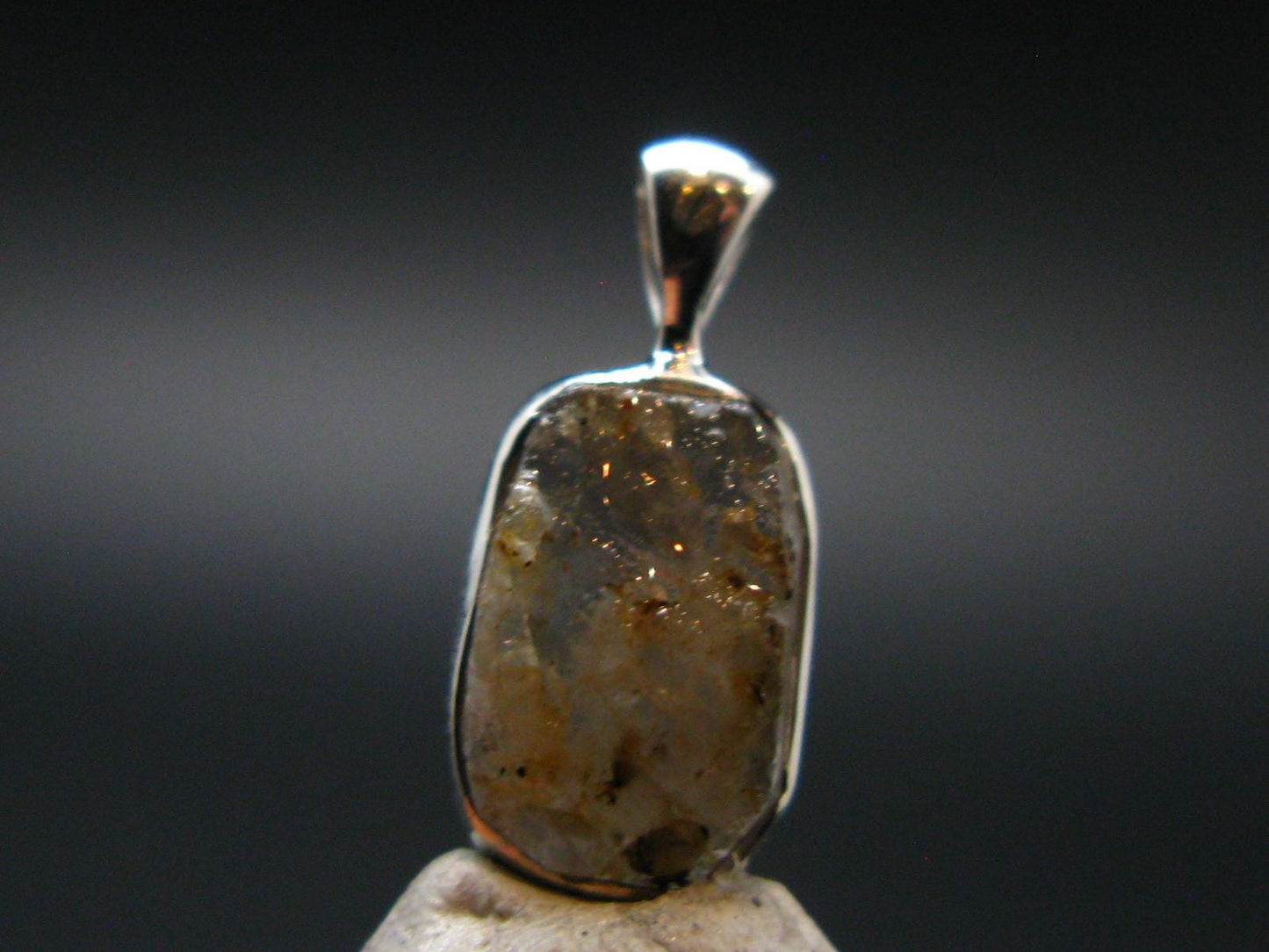 Gray Herderite Silver Pendant from Africa - 0.7" - 1.38 Grams