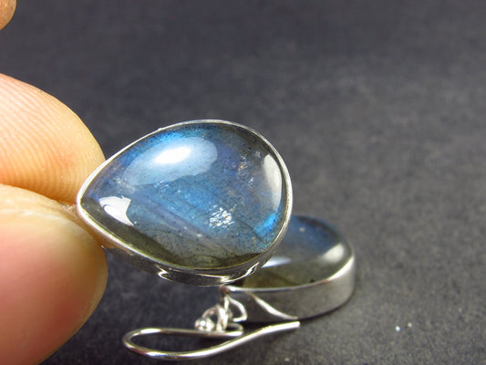 Blue Labradorite Silver Earrings From Madagascar - 6.59 Grams
