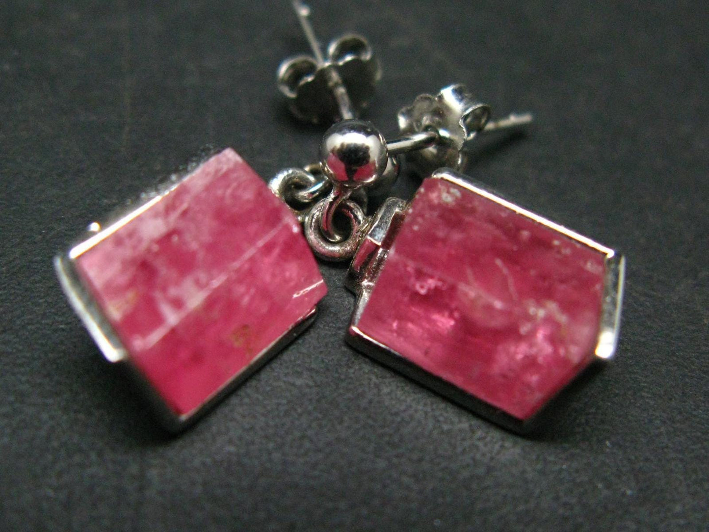 Rhodochrosite Gem Sterling Silver Stud Earrings From Alma Colorado - 0.8" - 4.10 Grams