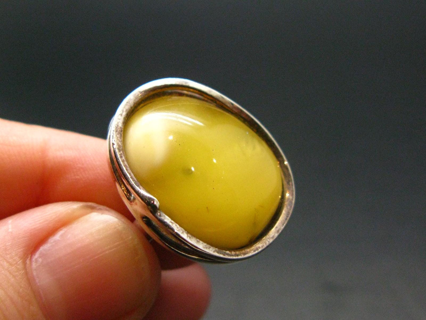 Natural Baltic Amber 925 Silver Ring - Size 7.25