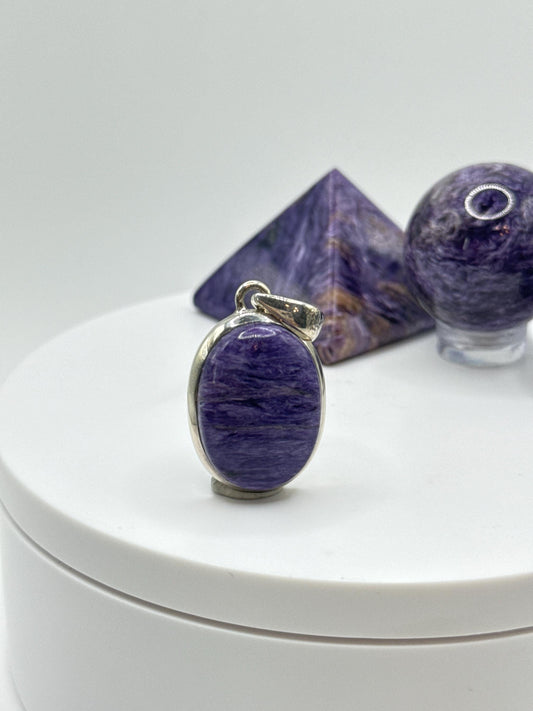 Charoite Sterling Silver Pendant – Oval Cabochon - 8.11 Grams