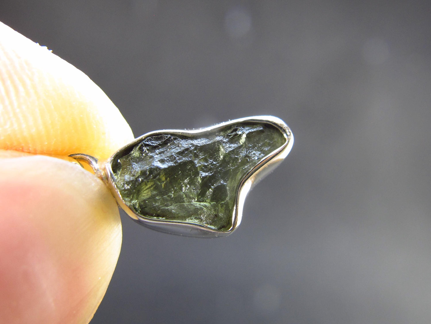 Natural Gem Moldavite Tektite SS Pendant from Czech Republic - 1.24 Grams - 0.8"