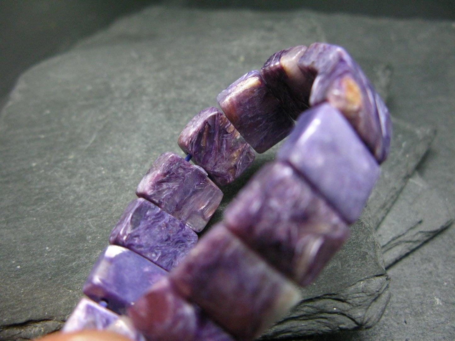 Charoite Genuine Bracelet ~ 7 Inches ~ 14mm Squared Beads