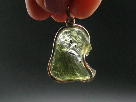 Moldavite Tektite Silver Pendant from Czech Republic - 1.4" - 5.34 Grams