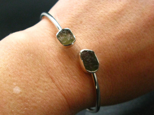 Moldavite Sterling Silver Bracelet - 5.19 Grams - Size Adjustable
