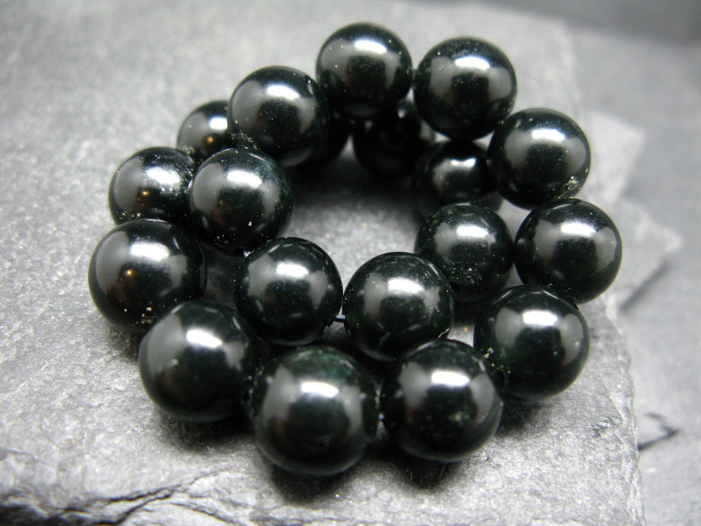 Black Jade Nephrite Genuine Bracelet ~ 7 Inches ~ 10mm Round Beads