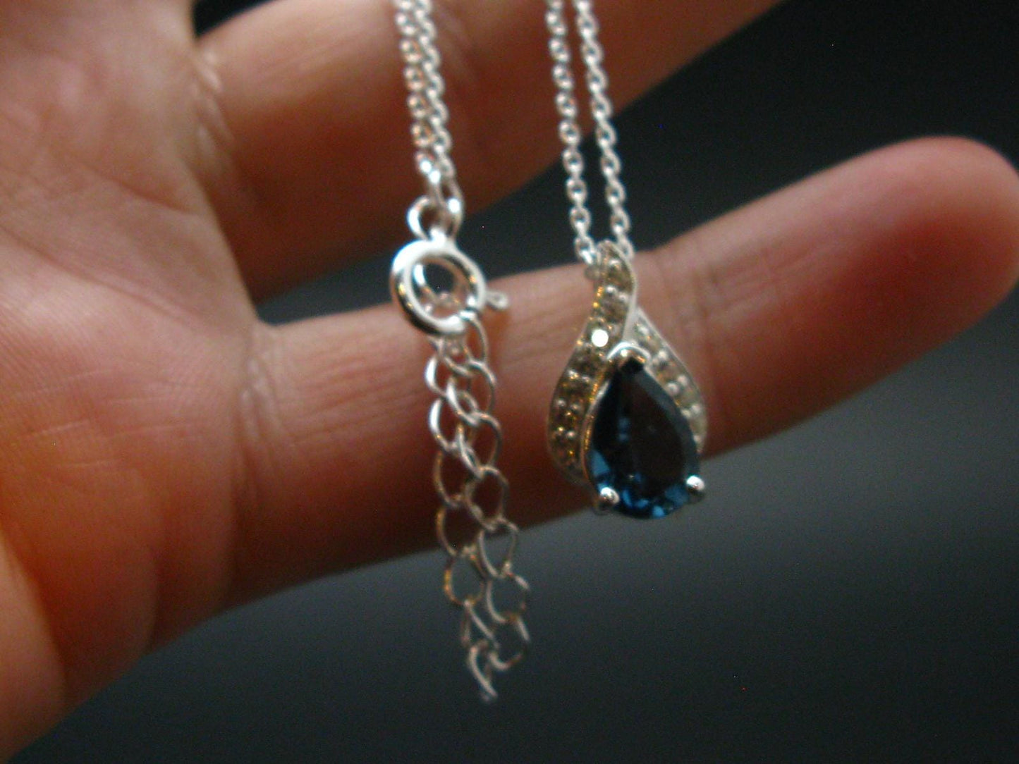London Blue Topaz Sterling Silver Pendant with CZ From Brazil With Chain - 16" - 3.07 Grams