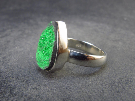 Uvarovite (Green Chromium Garnet) Cluster Silver Ring from Russia - Size 6.5 - 4.71 Grams