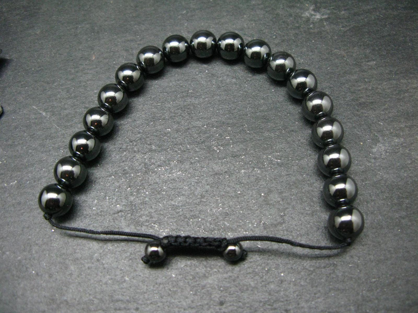 Hematite Genuine Bracelet ~ 7 Inches ~ 10mm Round Beads - w/ Drawstring