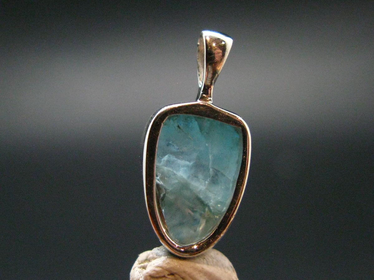 Blue Zircon Gem Crystal Silver Pendant From Cambodia - 0.7" - 1.81 Grams
