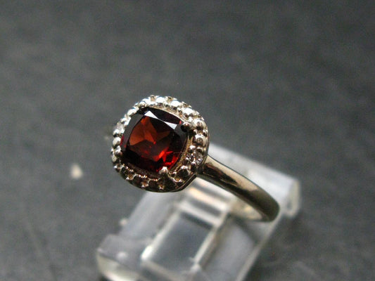 Red Garnet Rhodium Plated Sterling Silver Ring with CZ - Size 8 - 2.47 Grams