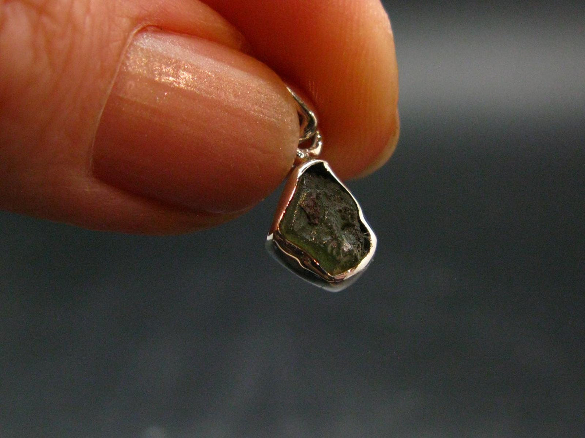 Moldavite Tektite Silver Pendant from Czech Republic - 0.7" - 0.81 Grams
