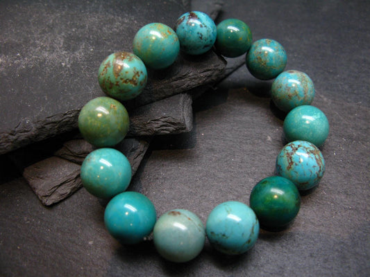 Turquoise Genuine Untreated Bracelet ~ 7 Inches ~ 14mm Round Beads